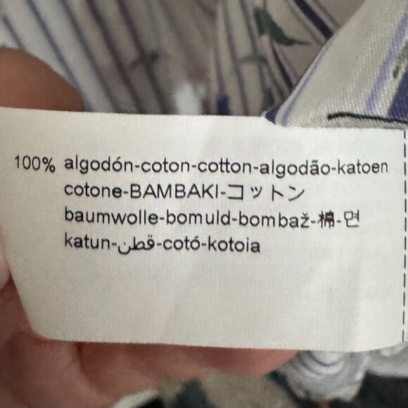 Zara - Striped Poplin Button-Down Shirt with All-Over Bird Print in White/Blue - Picture 9 of 9